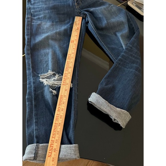 American Eagle Tomgirl Jeans Midrise Distressed Dark Wash Button Fly Nonstretch - Picture 11 of 12